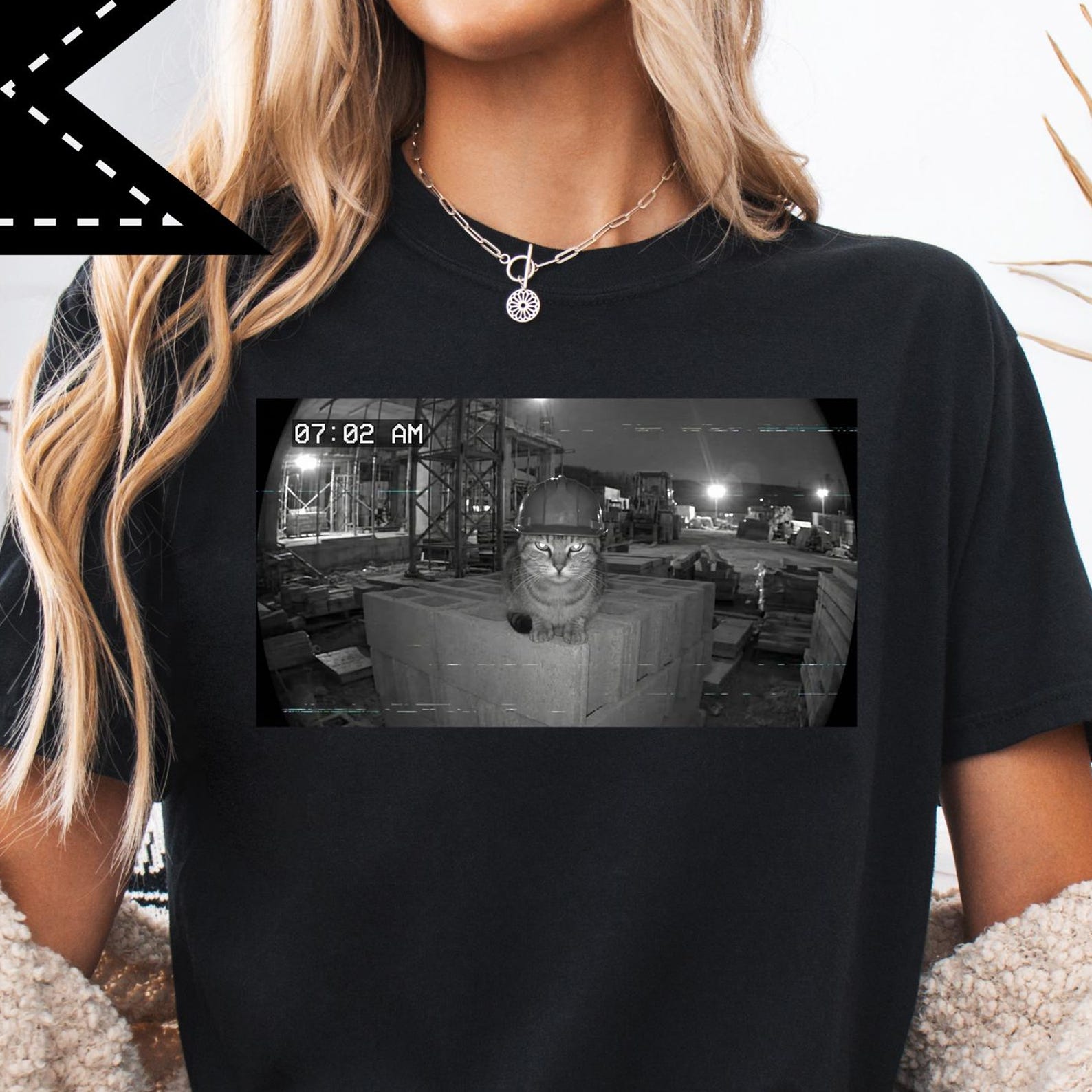 Construction Cat Comfort Colors® Edgy Meme T Shirt, On-Duty Blue Collar Meme, Funny Cat Meme T-Shirt XL