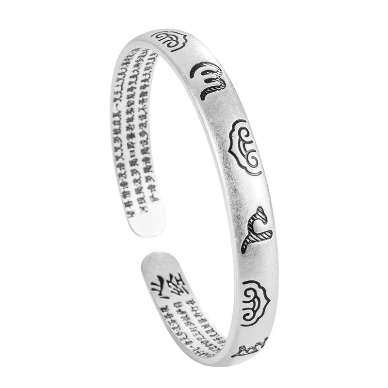 Silver Plated Vintage Peacock Lotus Bangle Sanskrit Buddhist Heart Sutra Women's Jewelry Gift for Ladies Fashionable Accessory