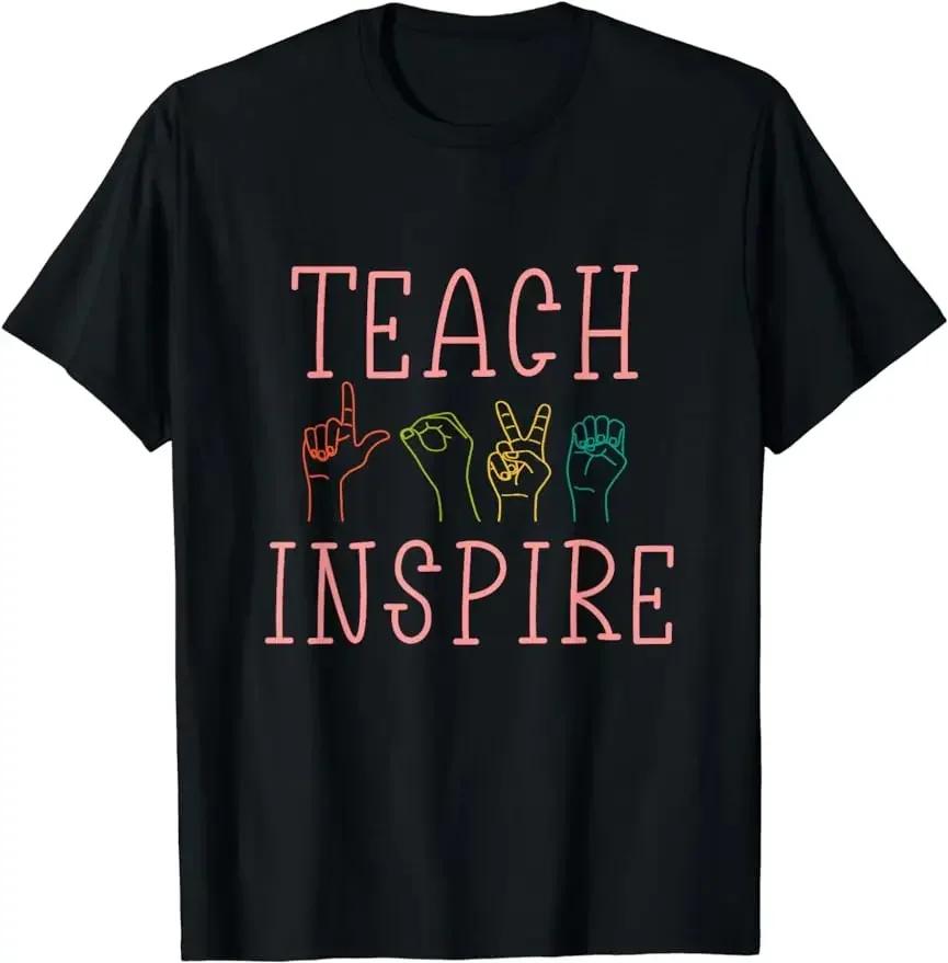 Proud Teacher ASL Sign Language Gestures TShirt Unisex Style Printed Women Unisex Clothing Graphic TShirts Anime Clothes S
