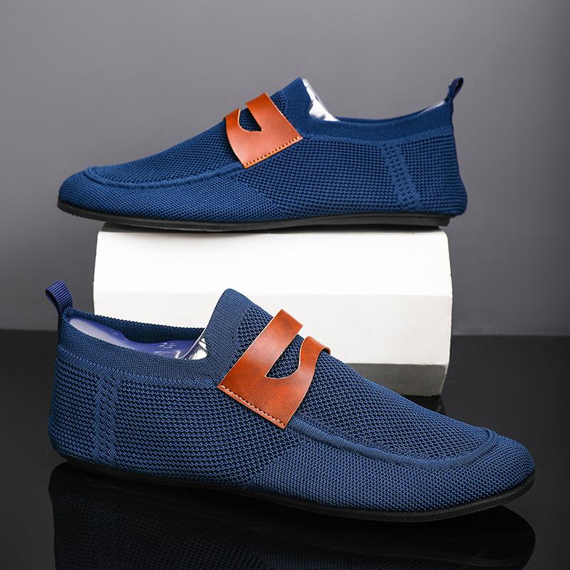 YRZL Round Toe Flat Shoes Solid Color Men Slip on Shoes Casual Breathable Comfortable Mens Mesh Loafer Shoes Outdoor Loafers Man
