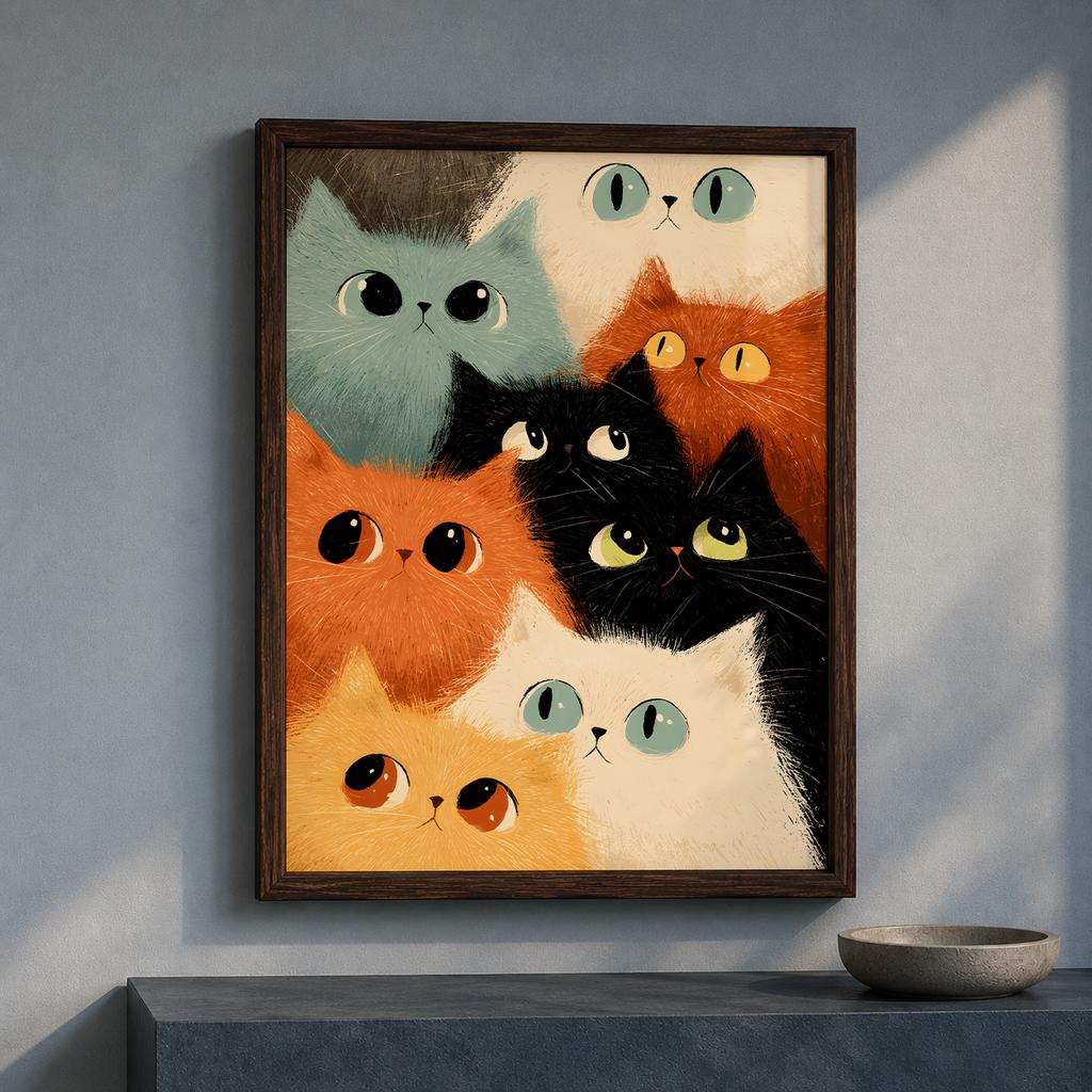 Nordic Wall Art Cute Stacked Cats Animals Canvas Painting Nordic Style Poster Prints Bedroom Living Room Wall Decor