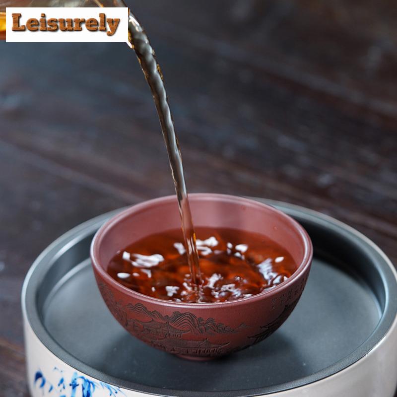 140ml Yixing Lila Ton Landschaft Teetasse Japanische Teeschale Niedliche Tasse Teeverkostung Persönliche Tasse Jianzhan Meistertassen Geschirr