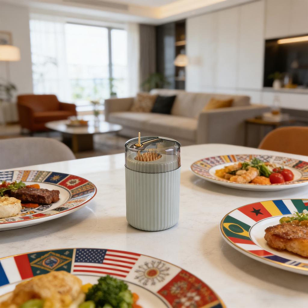 Home Living Room Toothpick Box With Press-to- Function