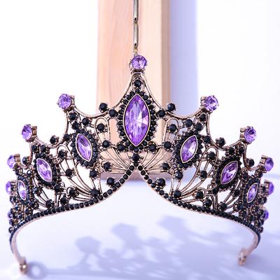 Corona Tiara Barocca Nera Per Matrimonio Festa di Compleanno Gioielli per Capelli Regina Sposa Viola Cristallo Corona Accessori per Capelli