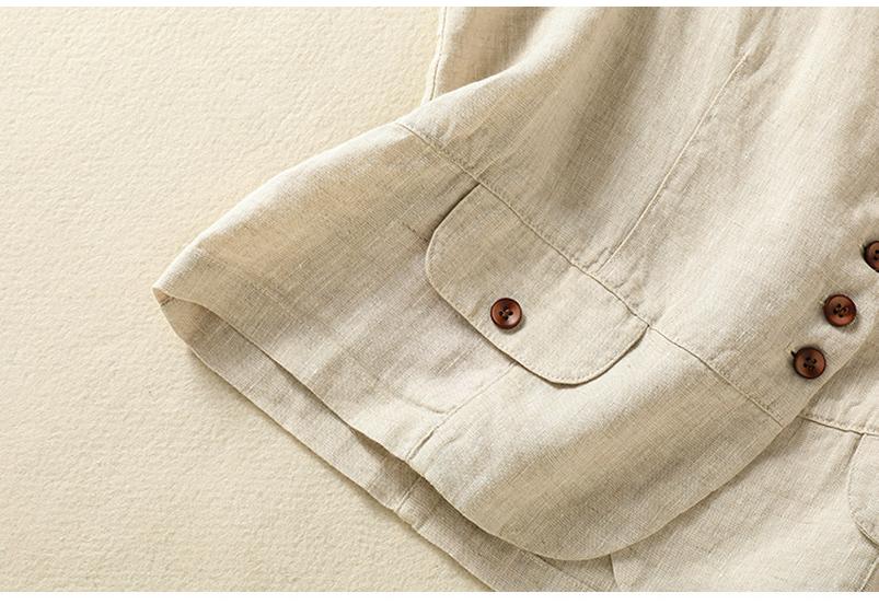 Women's Summer Simple V-neck Cotton Linen Vest Outerwear