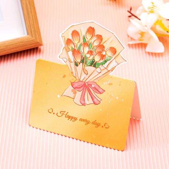 Holiday Blessing Card 10Pcs 3D Bouquet Greeting Card, Thank You Best Wishes Folding Floral Note for Mother's Day Father's