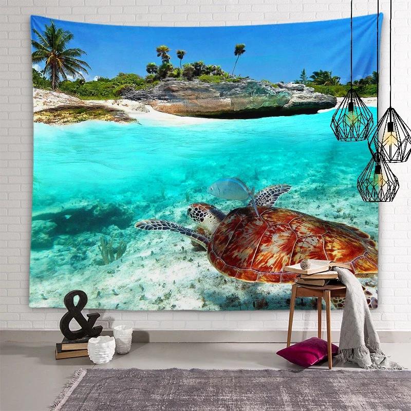 Nature Beach Scenery Art Tapestry Turtle Tapestry Wall Hanging Decor Backdrop Cloth Living Room Bedroom Home Decor Tapestries