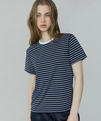 IHR Striped Half Sleeve T-Shirt / Navy Stripe
