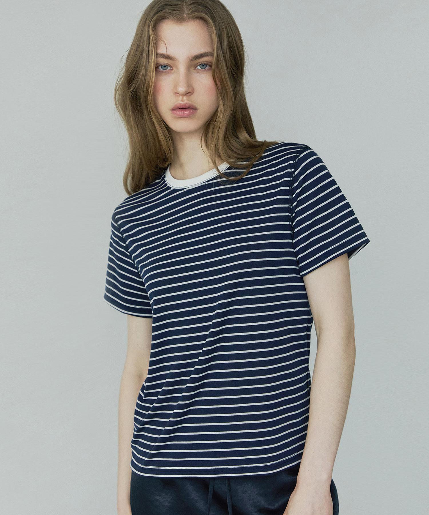 Ihr Striped Half Sleeve T-Shirt / Navy Stripe