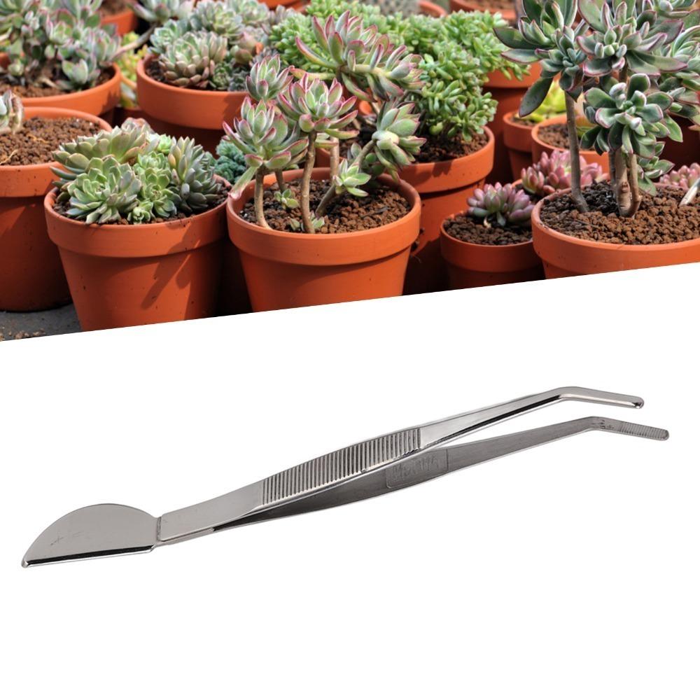 Rust Proof Stainless Steel Tweezers Crescent Moon Head Long Plant Tweezers Rake Spatula Tools