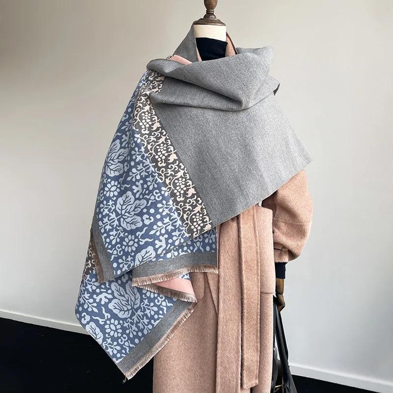2025 Winter Two-Sided Ethnic Style Cashmere Jacquard Scarves High Quality Women Thicken Wrap Shawl Ladies Wool Pashmina Scarf