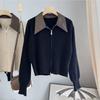 Premium lapel sweater jacket women's autumn and winter new zipper short outer wear temperament knitted cardigan top