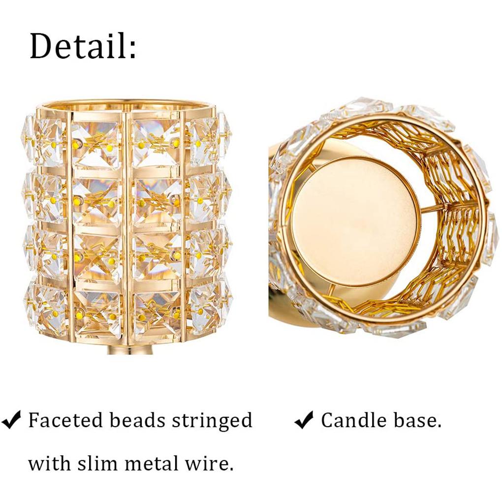YY.Home Crystal Candle Holder Table Centerpiece Gold Wedding Party Candlestick Home Tabletop Stand Gift Decoration