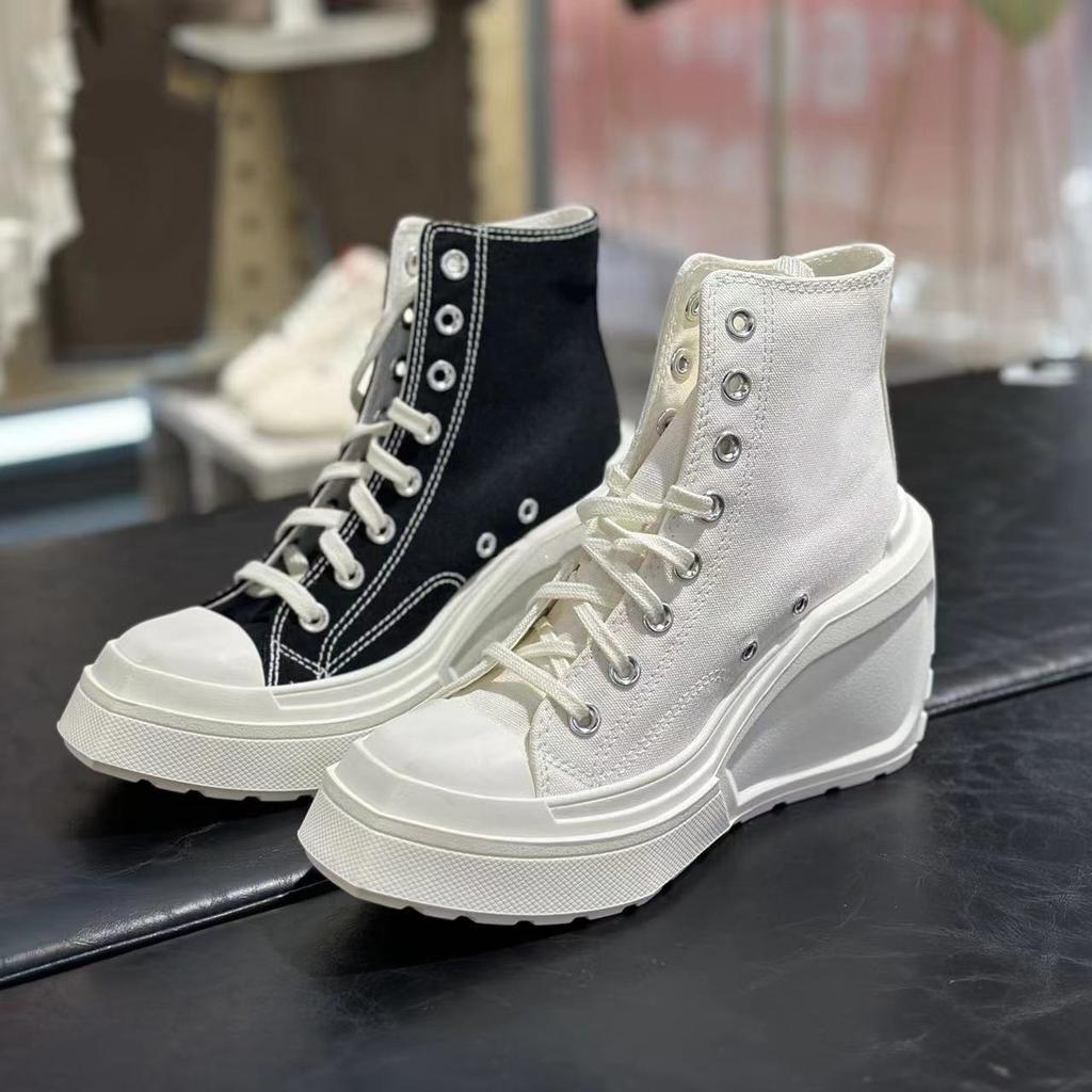 Modische High-Top Canvas-Schuhe mit Blockabsatz für Damen 2025, mit runder Spitze, zum Schnüren, vielseitig, höhenverstärkend, mit dicker Sohle, High-Top-Schuhe
