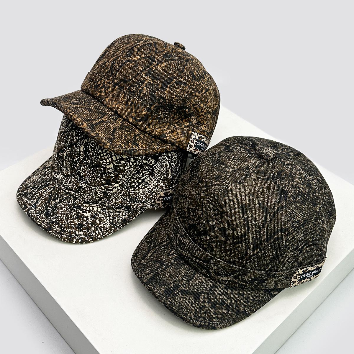Yiran Bag Women's New Unisex Python Pattern Patch Letters Baseball Hats Breathable Short Eave Sunshade Street Peaked Caps Versatile Personal Ins 52-60Cm