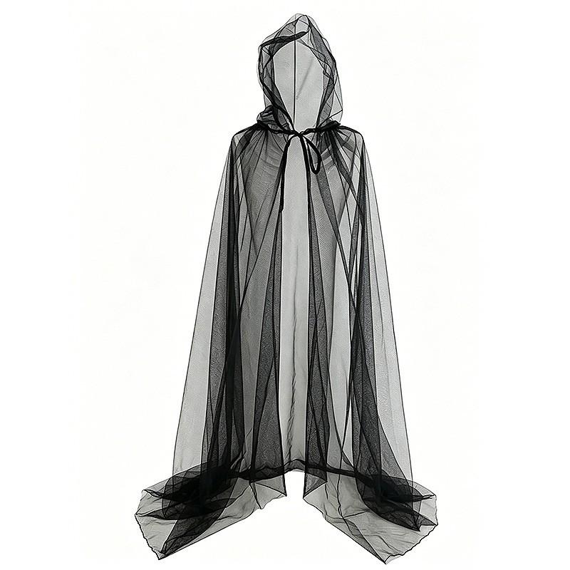 Halloween Witch Cloak With Hooded Tulle Cape Cosplay Costume Women Vampire Reaper Role Play Party