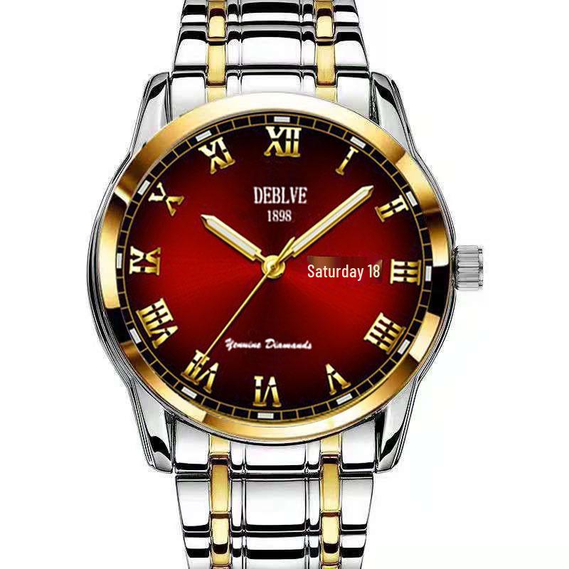 Stylish Men's Dual Calendar Quartz Watch with Luminous Waterproof Steel Band