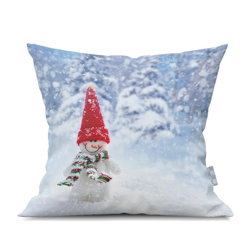 2022 New Christmas Snowman Peach Skin Pillow Case Cute Cartoon Waist Pad Back  Home Decoration