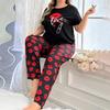 Frühling Sommer Übergröße 5XL Damen Grafikdruck Pyjama Set Zweiteiliger Schlafanzug Anzug Loungewear Kurzarm Oberteil und Hose Pyjama Damen Homewear