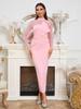 Elegant European & American Style Round Neck Mesh Long Sleeve Bodycon Dress