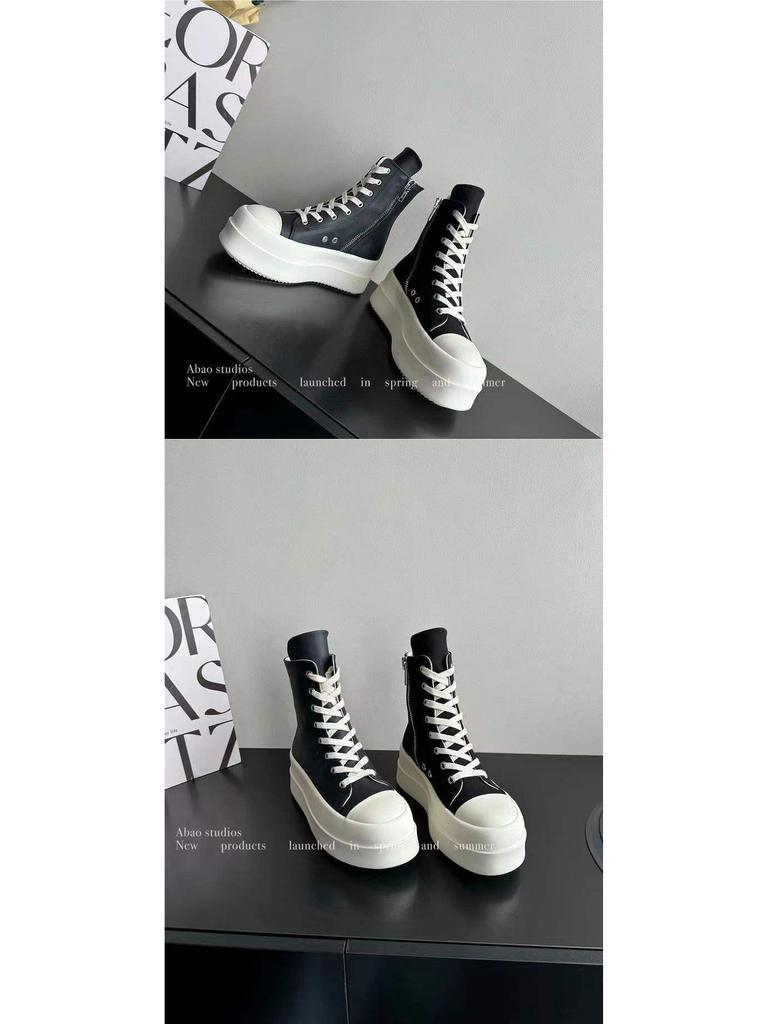 Spring 2025 Women's High-top Canvas Platform Shoes - Casual Lace-up Boots for Skirts