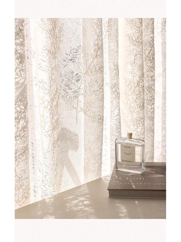French Lace Embroidery Light-Permeable Privacy Curtains for Balcony, Bedroom, and Living Room