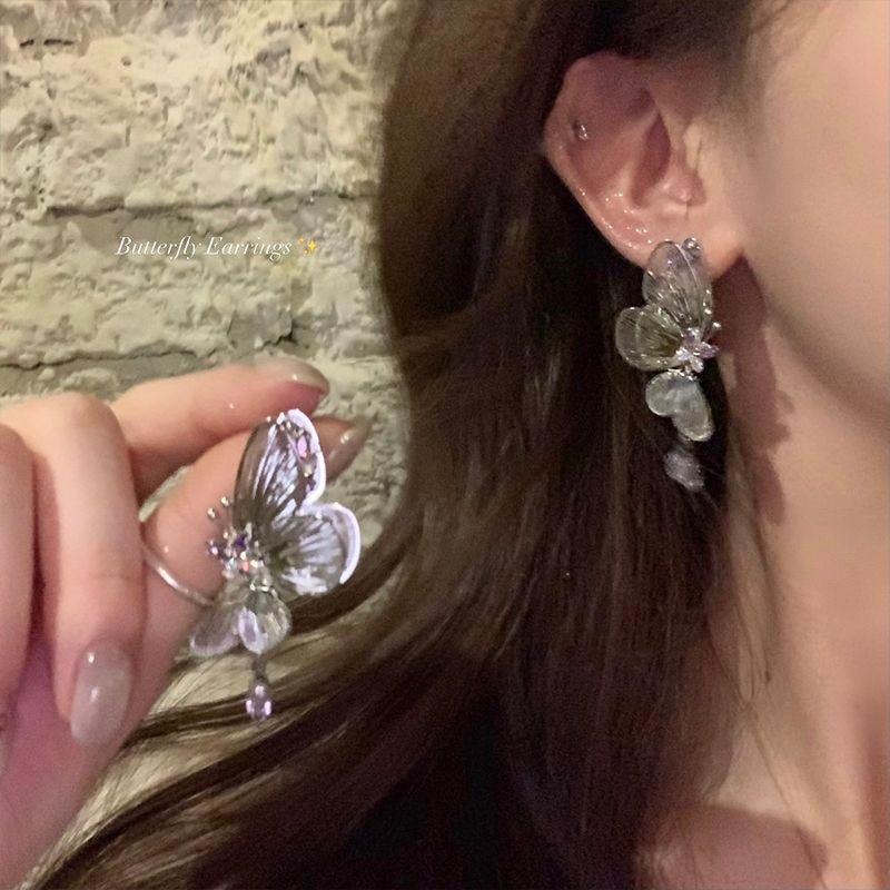 

Accessible Luxury Fairy Purple Porous Butterfly Female Special Interest Earrings A Pair of Purple Butterfly Earrings