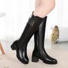 Big Size 35-43 Winter Boots Women Wool Warm Thick Heel Knee High Boots Genuine Leather Round Toe High Heel Women Boots