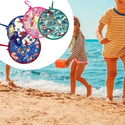 4Pcs Folding Hand Fan Dance Party Fans Decoration Flower Pattern Flying Disc Round Handheld