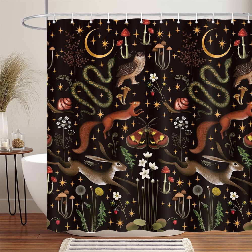 

Vintage Mushroom Plant Shower Curtain Leaf Flower Retro Bathroom Decor Herb Polyester Fabric Bathtub Curtain with Hook 90x180cm-35x70in