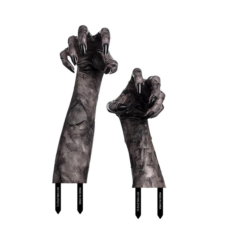 2PCS Halloween Horror Props 2D Bloody Hand Stake for Outdoor Garden Yard Sign Decor Halloween Decoration Party Home Ornament