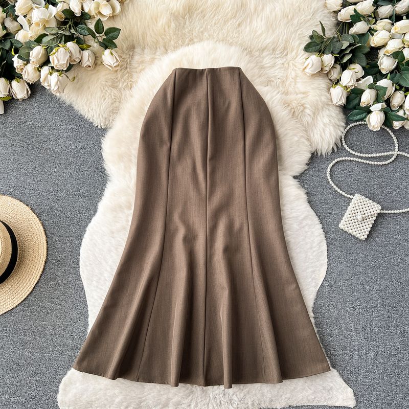 

Fashion Business Simple High Waist Sheath Fishtail Skirt Brown L