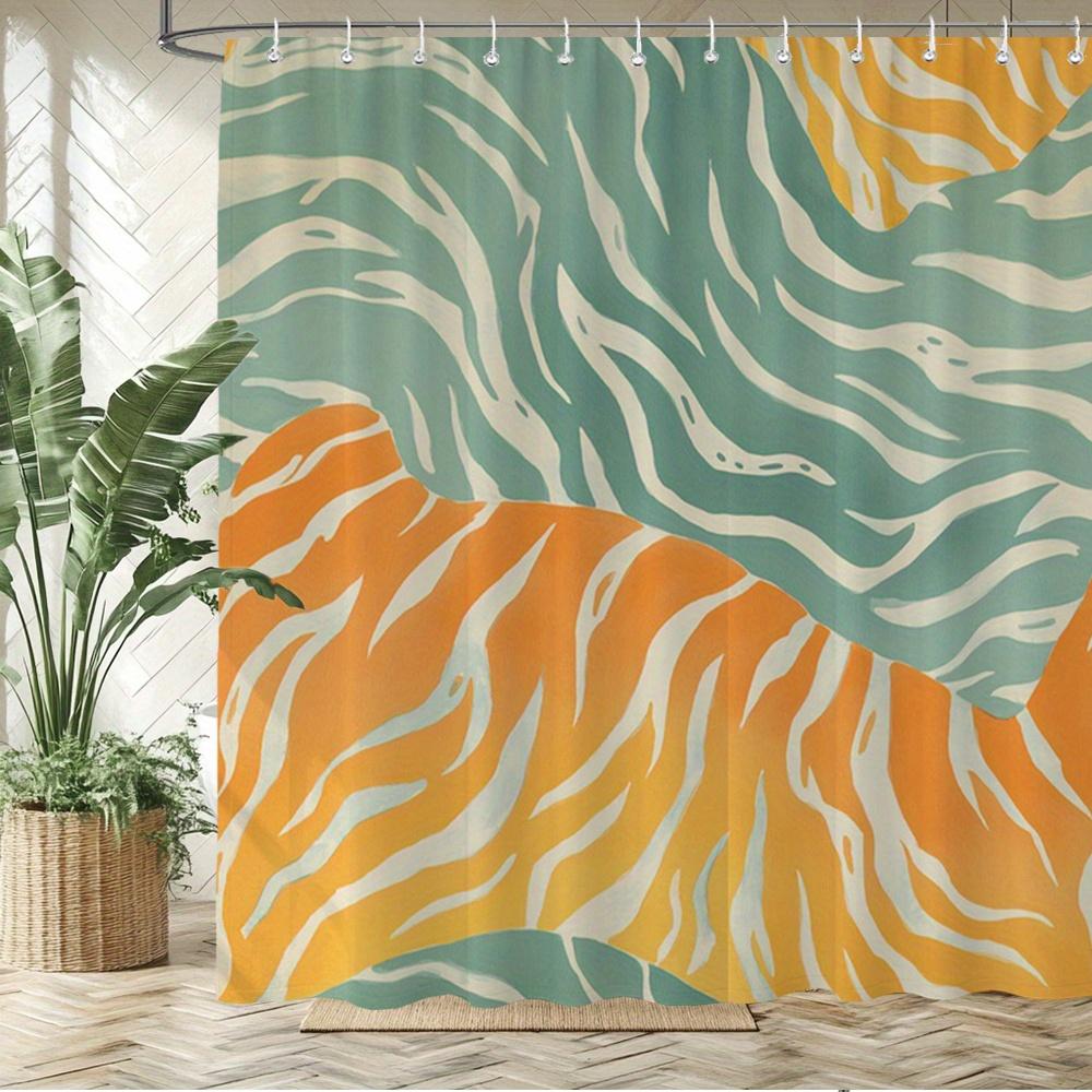 

Abstract Tiger Stripe Shower Curtain – Orange & Teal Waves, 2D Flat, 12 Hooks, 70.8×70.8 In, Polyester, Machine Washable W60H190(CM)-1 Pcs