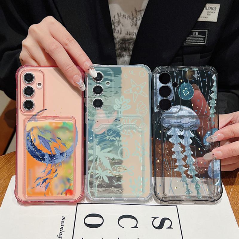 Jellyfish Pattern Phone Case For Samsung Galaxy A57 A37 A17 A56 A16 A55 A36 A26 A15 A35 A54 A53 Clear Card Bag Wallet Soft Cover