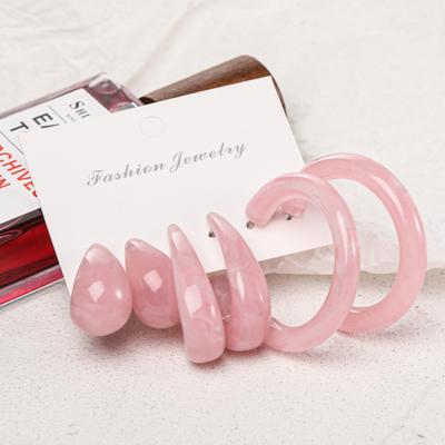 3 Pairs/Set C-Shaped Transparent Women Earrings Acrylic Piercing Round Stud Earrings Jewelry Accessory
