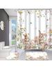 Rabbit Flower Shower Curtain Set With 12 Free Hooks: Includes Waterproof Curtain, Non-Slip Bath Mat, Toilet Seat Cover, Bath Rug