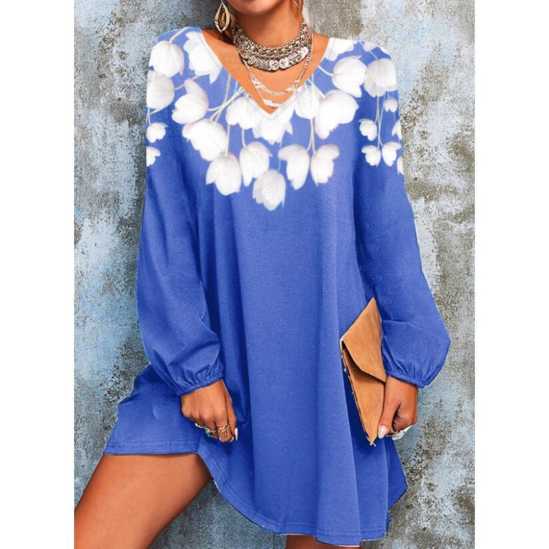 

BITCED Women s Fashion Autumn Winter Long Sleeve V-Neck Casual Dresses XXXXXL синій
