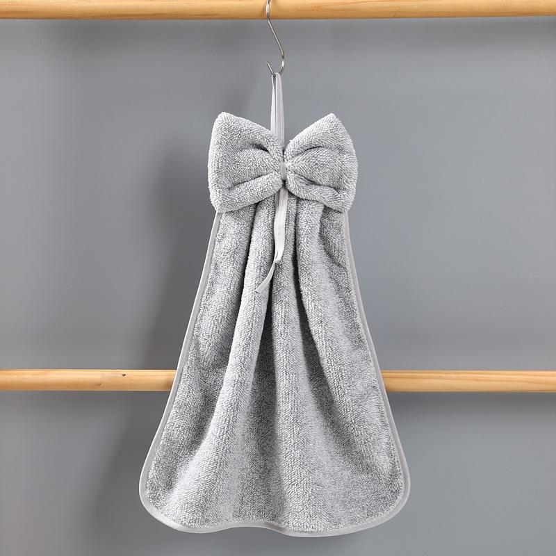Bow Shaped Hand Towel Coral Fleece Bathroom and Kitchen Hanging Towel, Plain Color, Hanging Cloth, Handkerchief