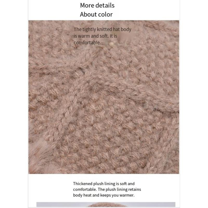 1PC Winter Women's Hat Mask Scarf Integrated Pullover Hat Fleece Warm Ear Protector Knitted Woolen Hat