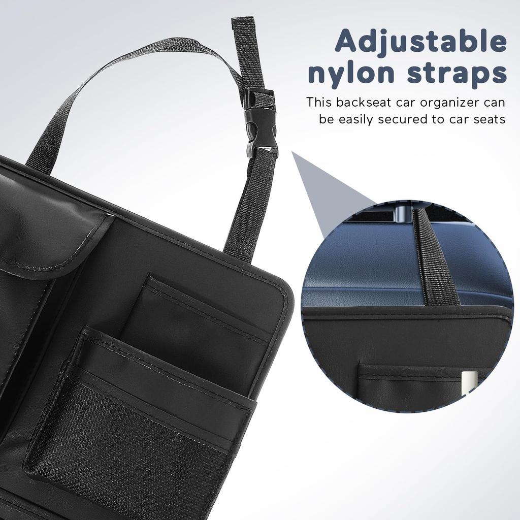 POPETPOP Car Seat Back Pocket, Multifunctional Car Seat Storage, Large Capacity, 6 Storage Areas, PU Material, 39*34cm, No Installation Required