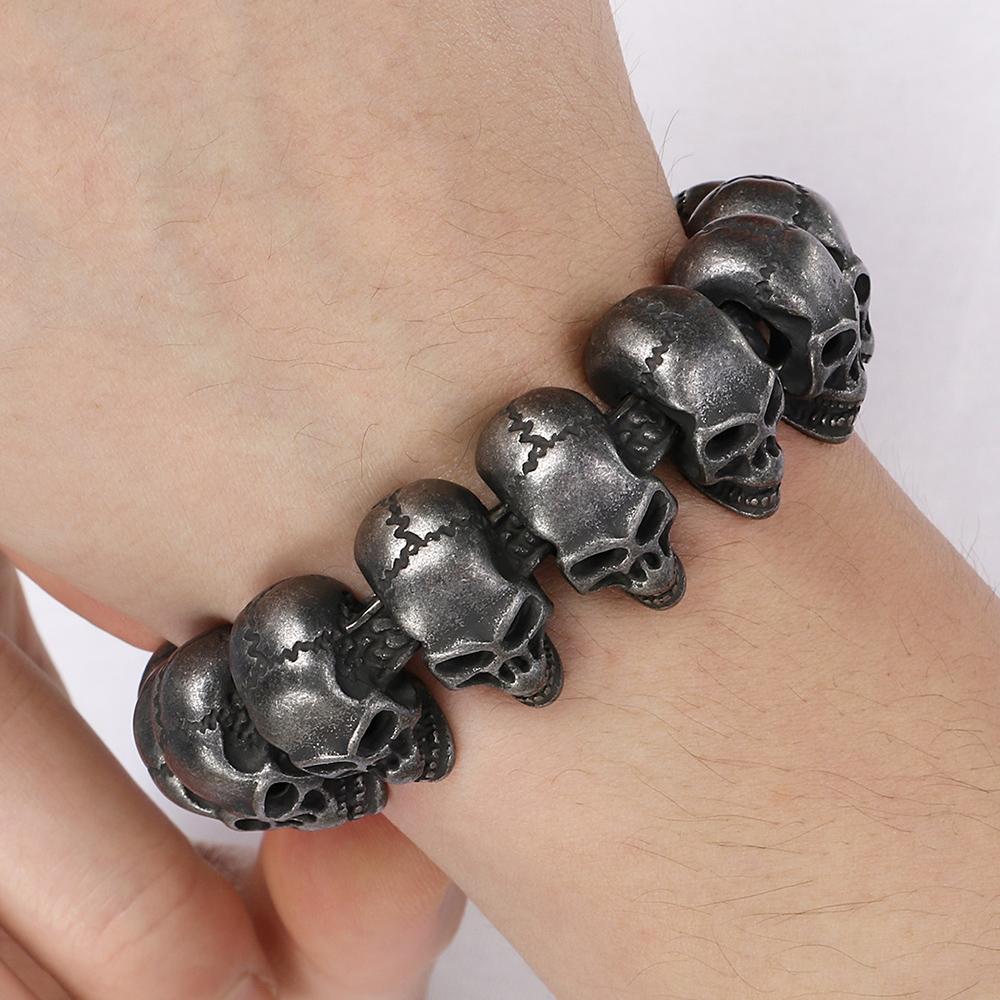 Herren Gothic Totenkopf Armband Vintage Hip Hop Edelstahl Gliederkette Armband für Männer Vakuumbeschichteter Punk Rock Schmuck