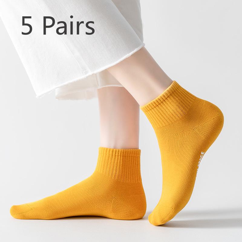 

5 пар женских летних тонких однотонных носков из чистого хлопка, дышащих и не пропускающих запахи 5 Pairs жёлтый