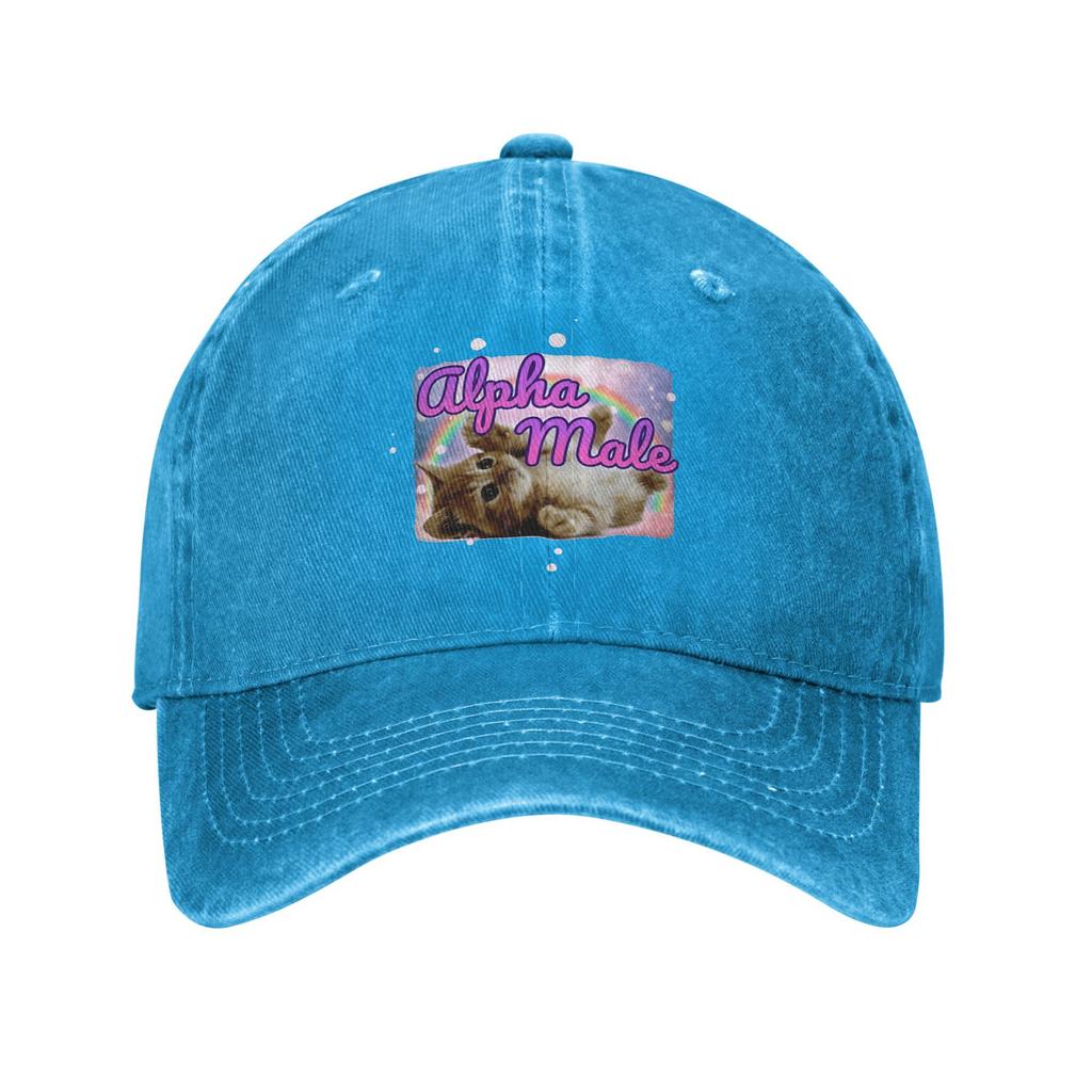 Summer Alpha Male Cat Kitten Funny Meme Baseball Cap Sun  Dropshipping Print Washed Trucker Hat UnisexTeens Fitted Baseball Cap