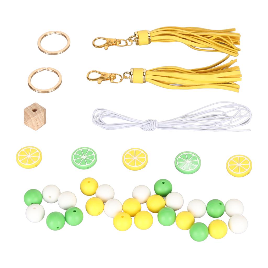 Keychain Lemon Silicone Bead Keyring Key Chain 15mm Silicone Bead Tassel Set for Decoration
