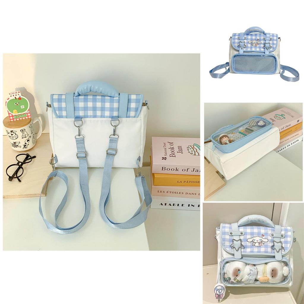 Cinnamoroll Backpack For Girls With Pvc Material And Blue Plaid Design For Daily Use