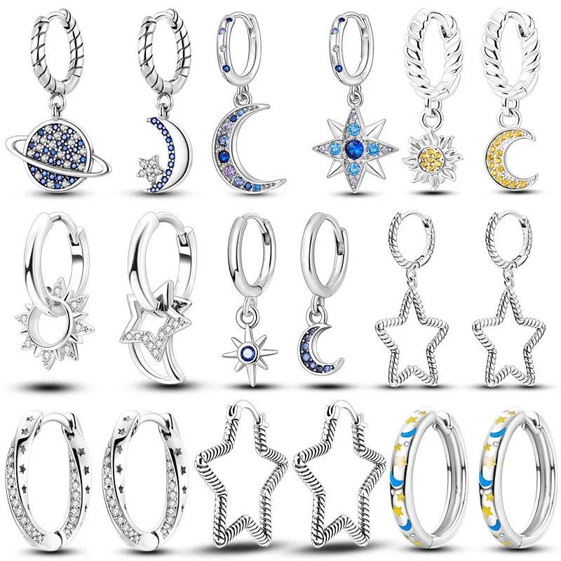 Copper Plated Hoop Earring Moon And Star Eardrop Pendientes For Woman Party Anniversary Fine Jewelry