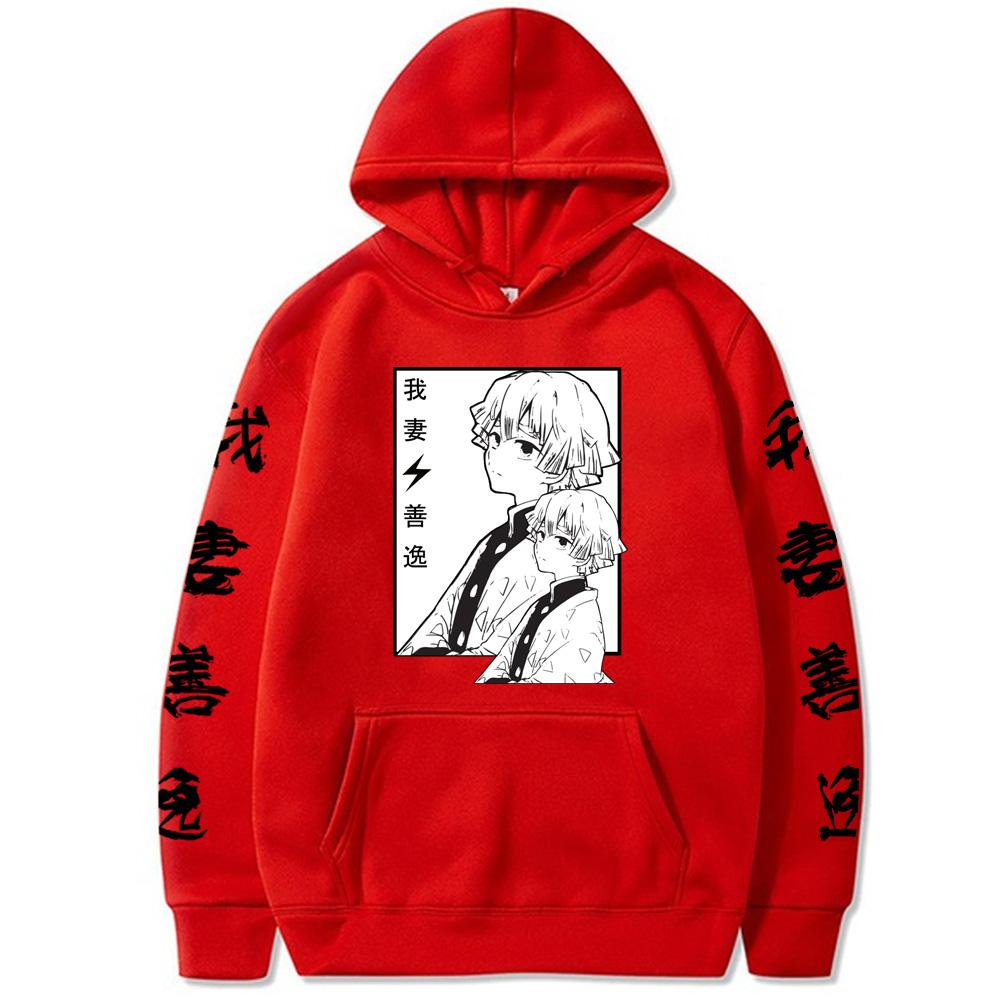 Japanese Anime Demon Slayer Agatsuma Zenitsu Print Hoodies Pullovers For Men Oversized Itself Streetwear Winter Warm Sweatshirts