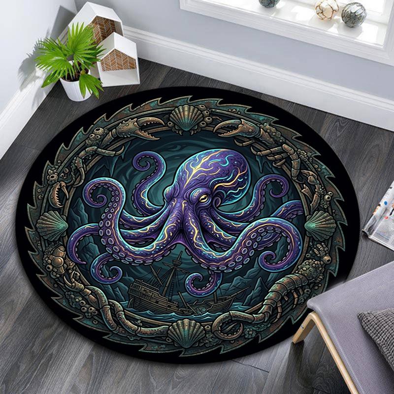 Oceanic Kraken Legend Round Area Rug Under Office Chairs Bedroom Living Room Home Decor