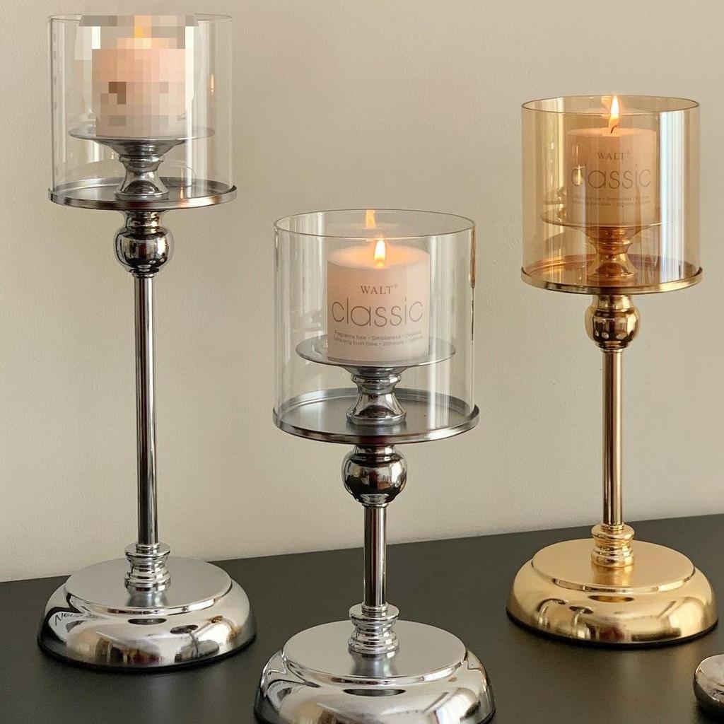 European-Style Retro Candle Holder with Glass Cover - High-Grade New Year Decoration Ornament