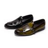 Fashion FELIX CHU Men's Patent Leather Loafers Black/Green Monk Strap Slip-On Shoes for Wedding Party Dress Casual Fashion